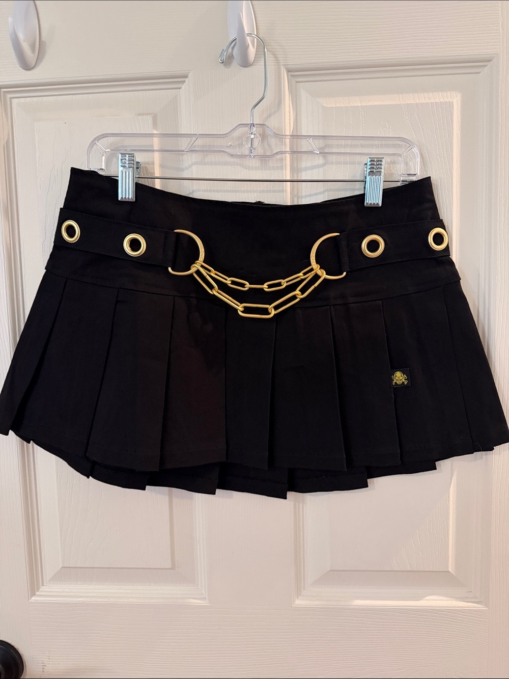 Hot Topic Black Pleated Mini Skirt with Gold Chain Detail